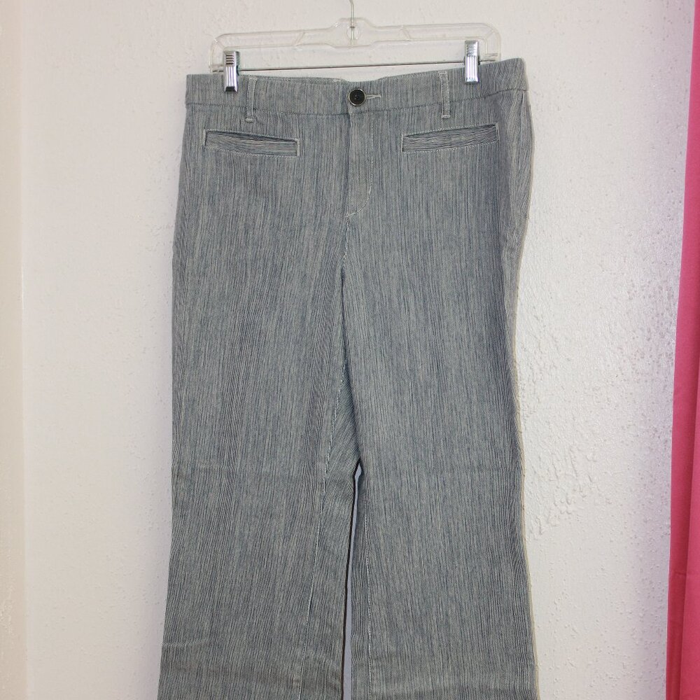 #373 Chico's Platinum Denim Grey Blue Striped Jeans Size 2 Regular Length (12)